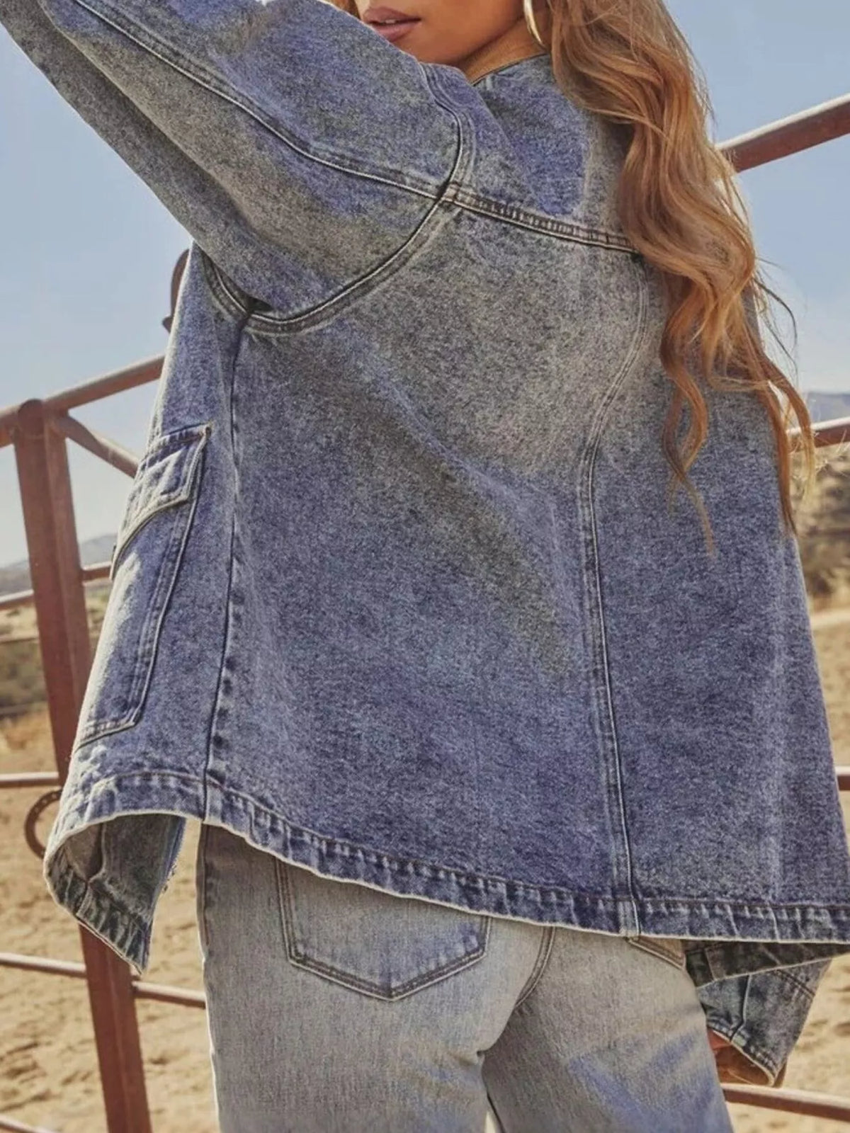 Zip Up Contrast Corduroy Collar Denim Jacket