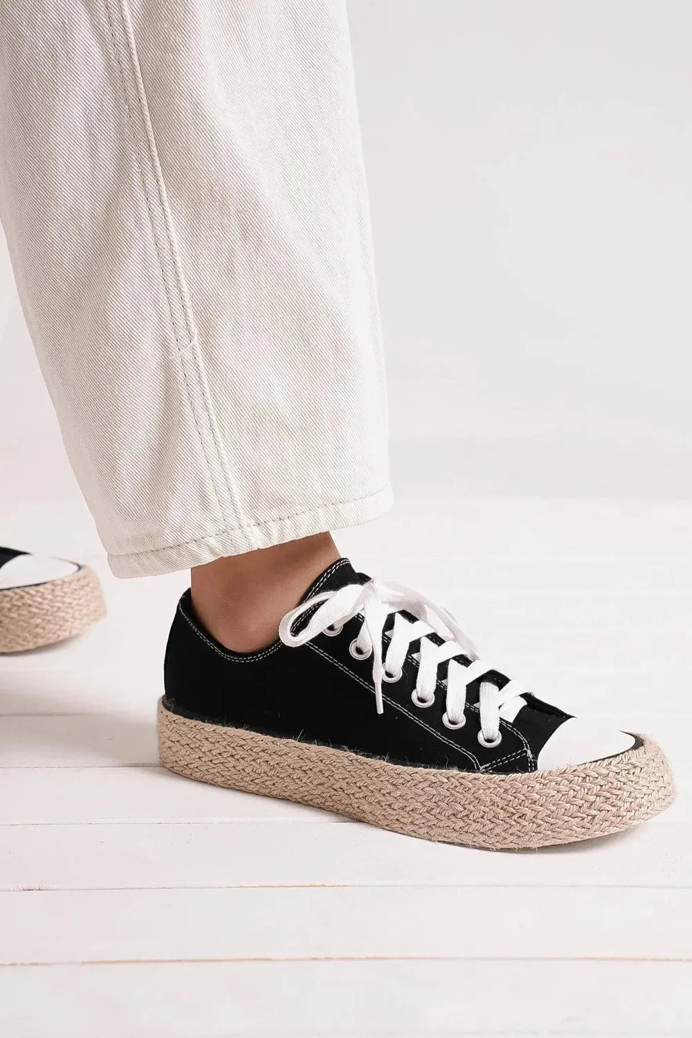 Beast Fashion Lace Up Woven Espadrille Sole Sneakers - Lilixa.store
