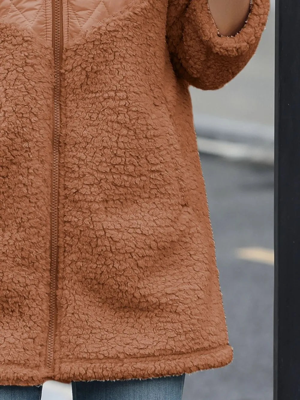 Fuzzy Zip Up Long Sleeve Hooded Jacket, view 5