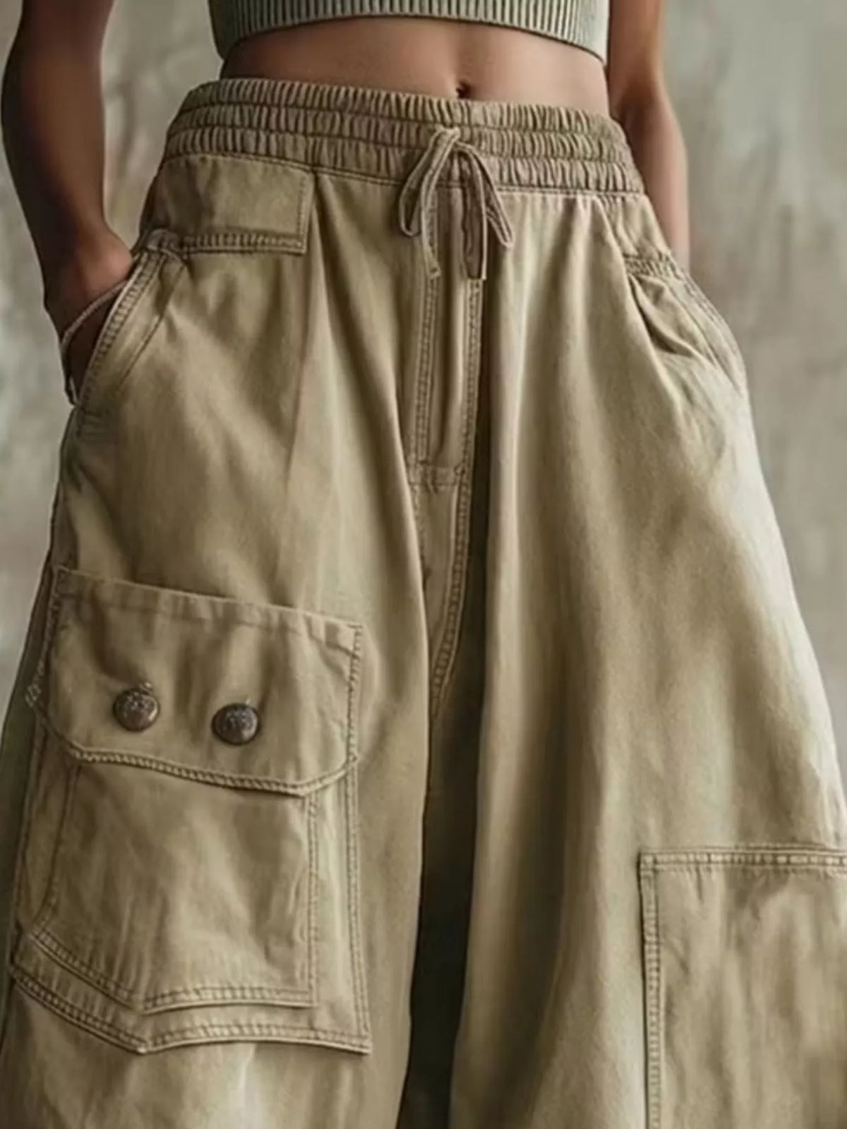 High-Waisted Cargo Wide-Leg Cropped Pants, view 5