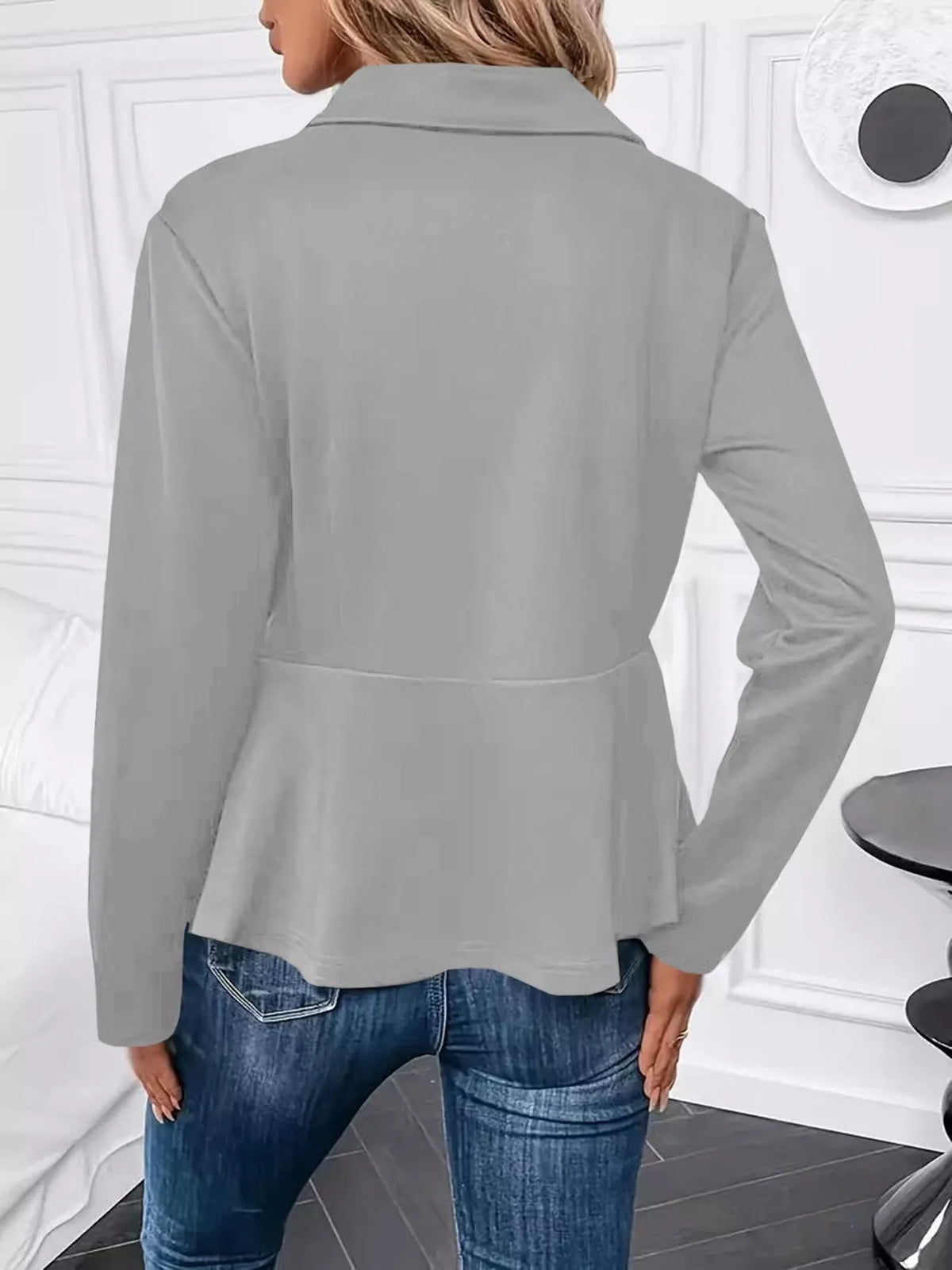 Pearl Embellished Zip-Up Peplum Outerwear, view 9