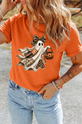 Halloween Ghost Graphic Short Sleeve T-Shirt in Orange