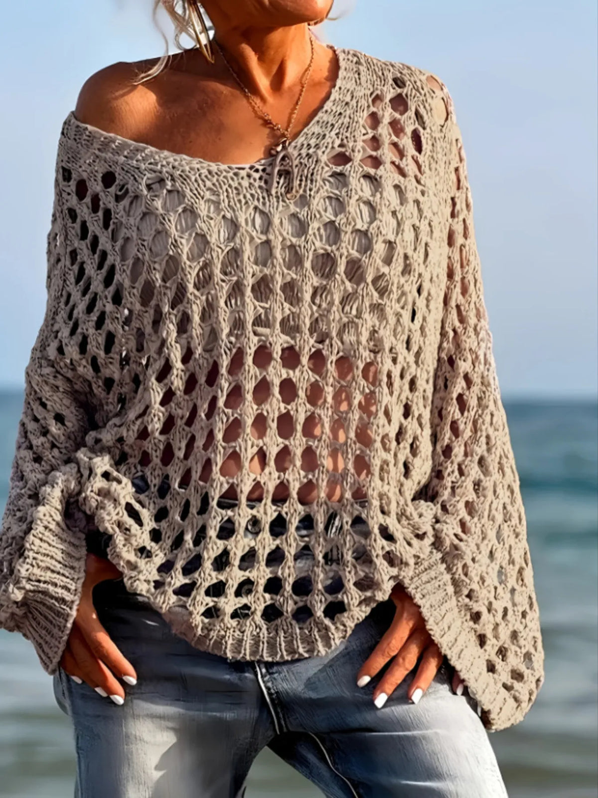 Crochet Long Sleeve Knit Cover Up - Lilixa.store