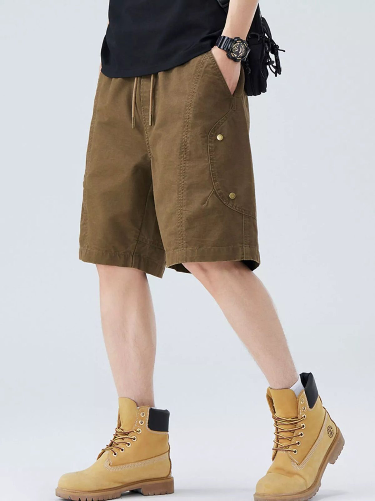 Men's Plus Size Casual Cargo Shorts in Coffee Color, view 4