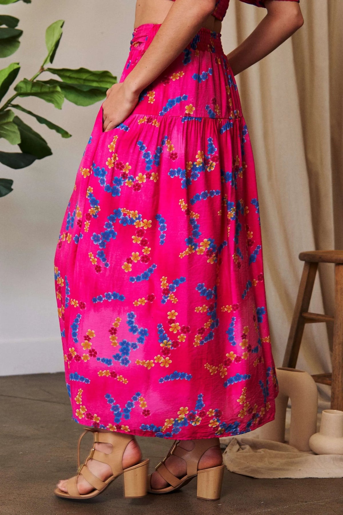 Davi & Dani Printed Smocking Waistband Ruffled Maxi Skirt - Lilixa.store