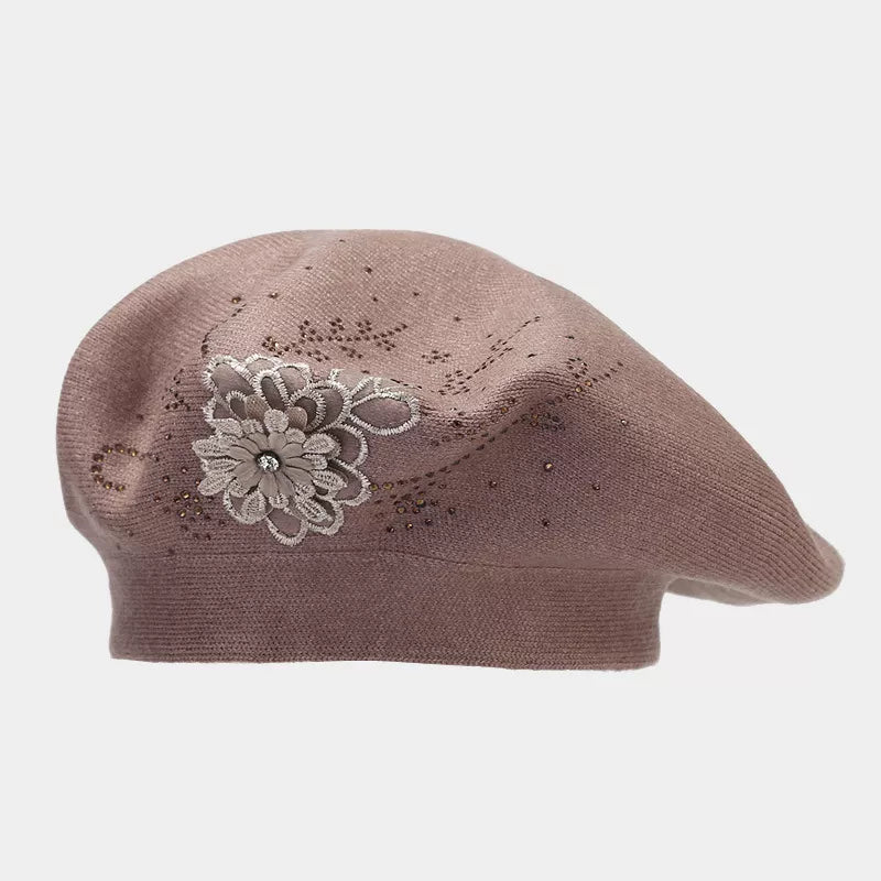 Flower Rhinestone Beret Hat - Lilixa.store