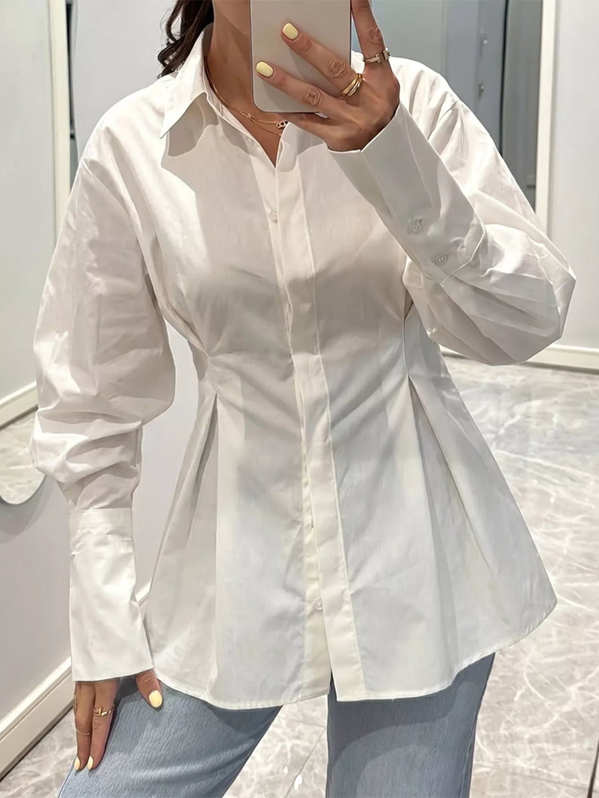 Button-Down Lantern Sleeve Shirt