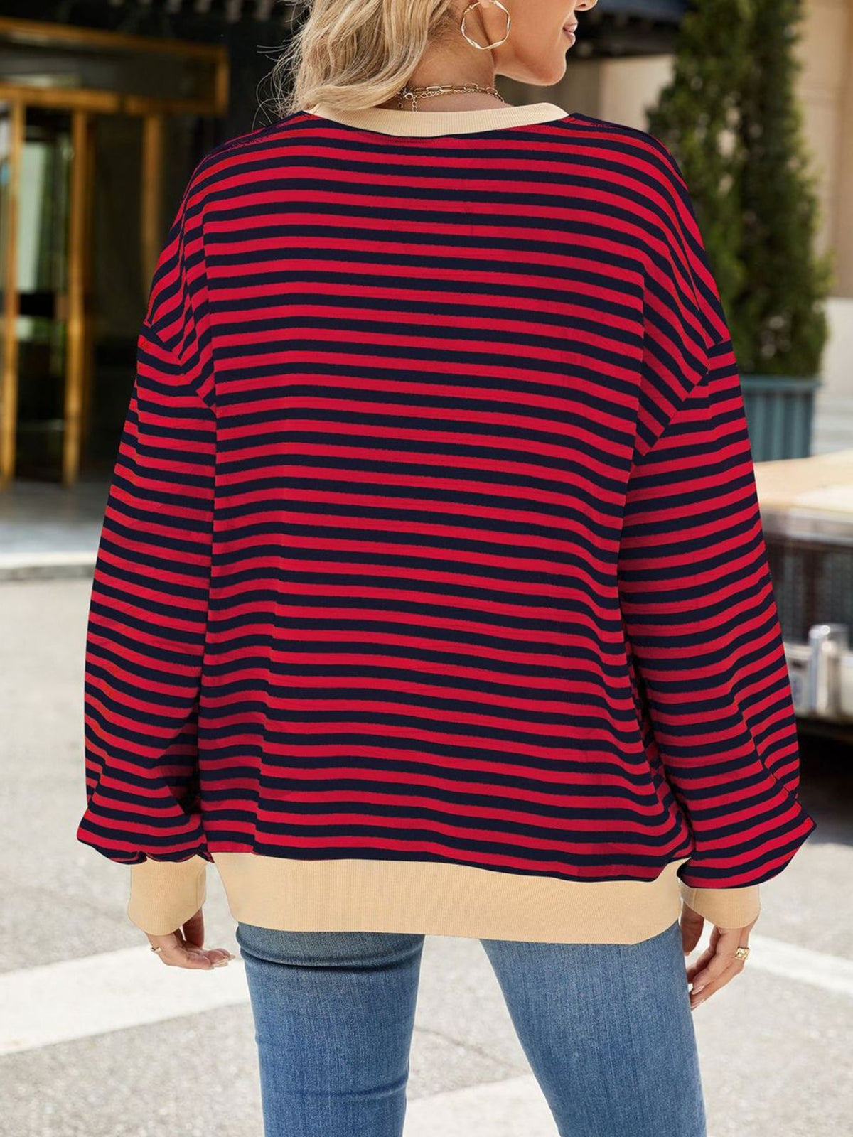 Striped Crew Neck Long Sleeve Sweatshirt, view 18
