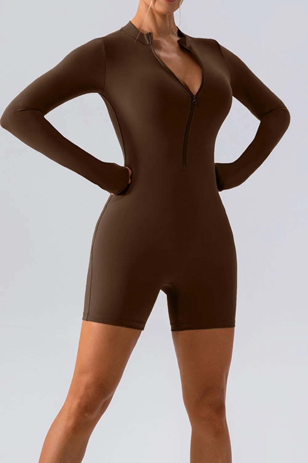 Half Zip Long Sleeve Active Romper - Lilixa.store