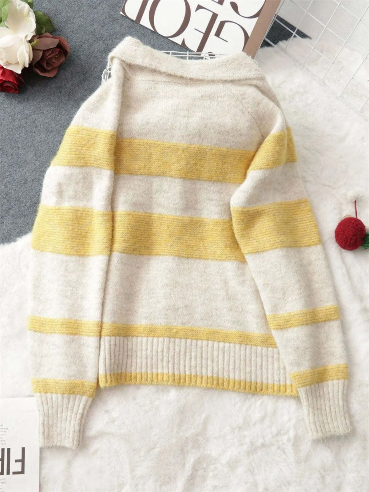 Striped Button-Up Cozy Cardigan - Lilixa.store