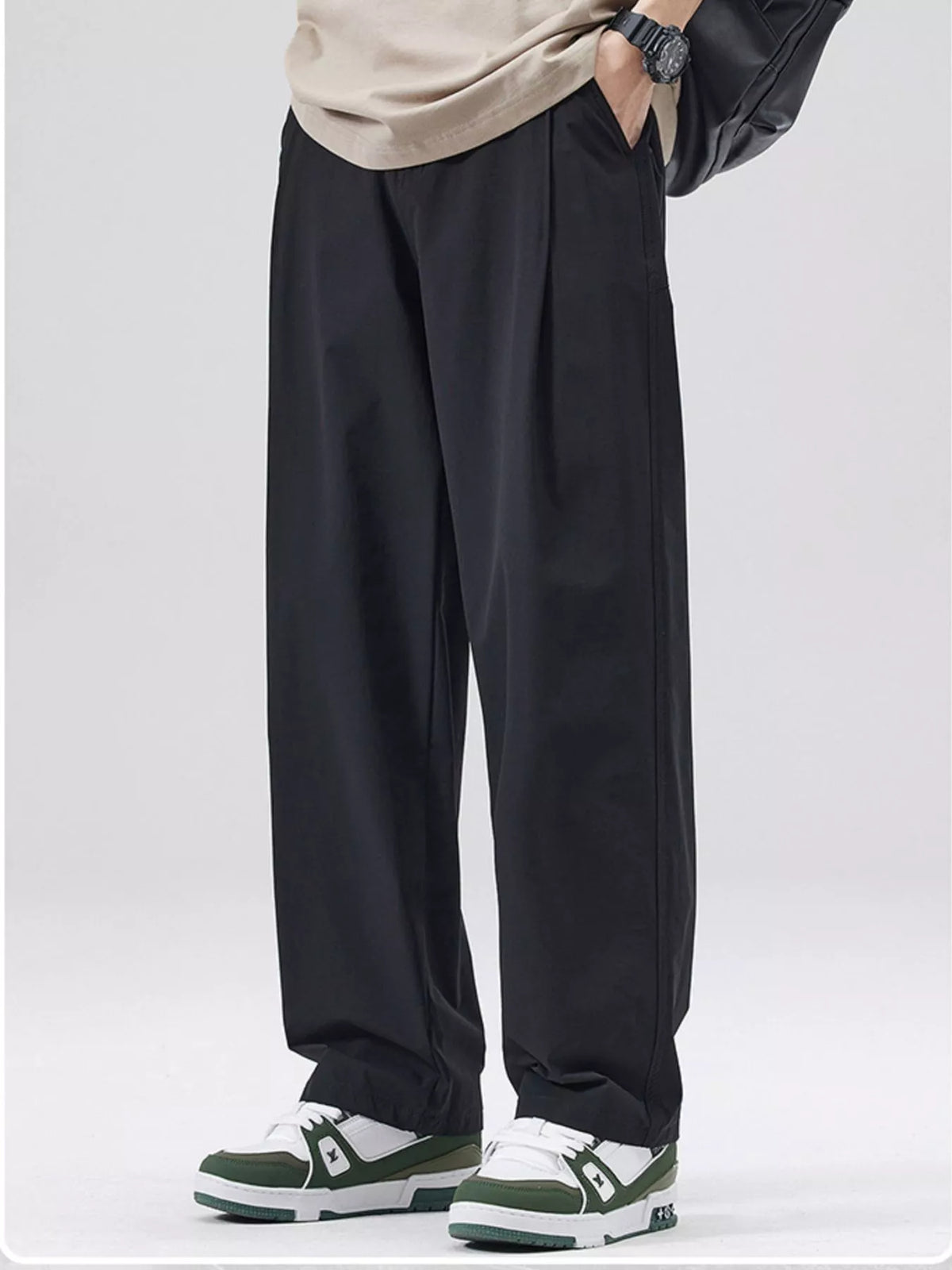 Men's Full Size Wide Leg Casual Pants Plus Size in Black