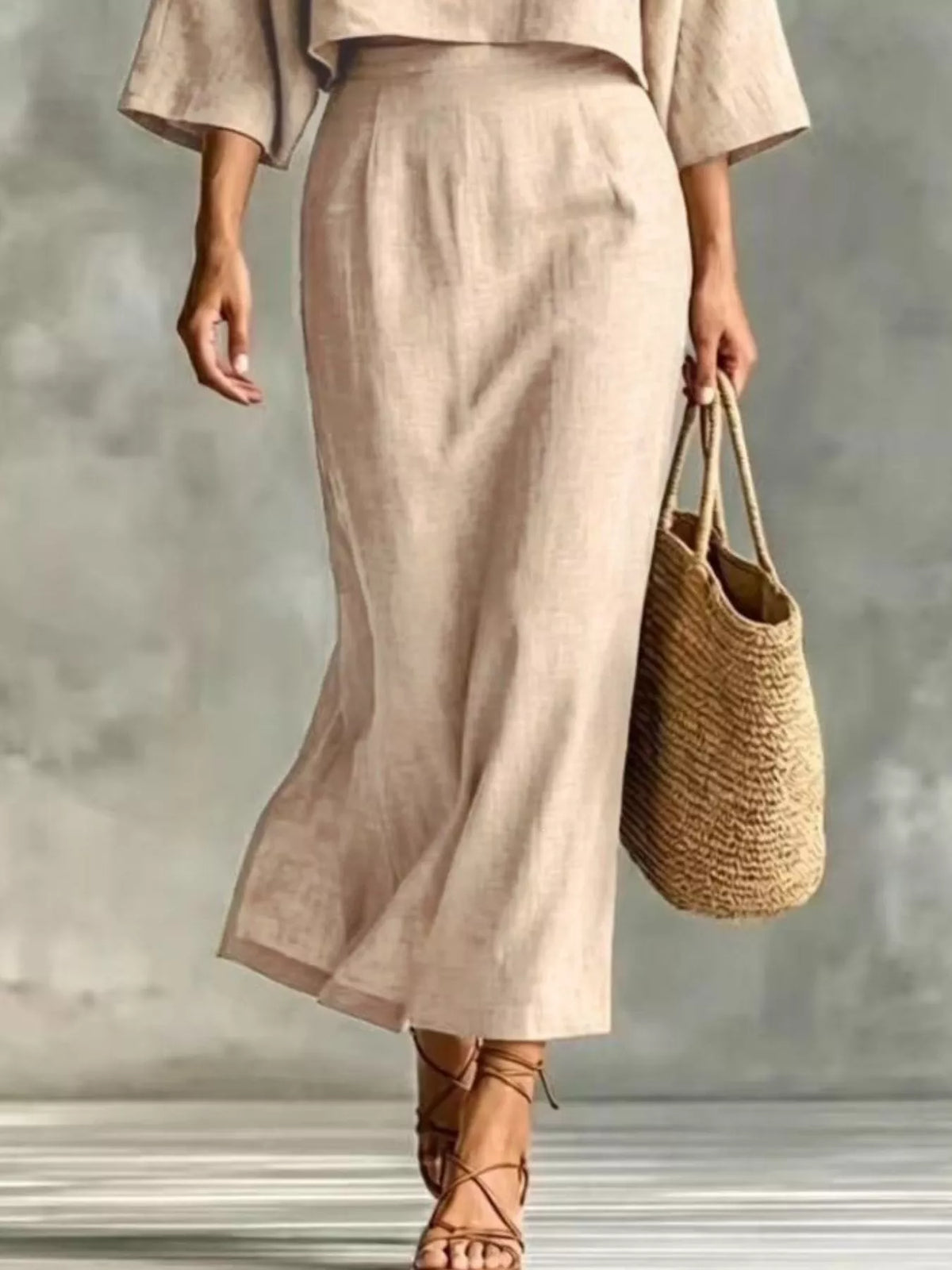 Full Size Solid Color Cropped Top and Midi Skirt Set Plus Size - Lilixa.store