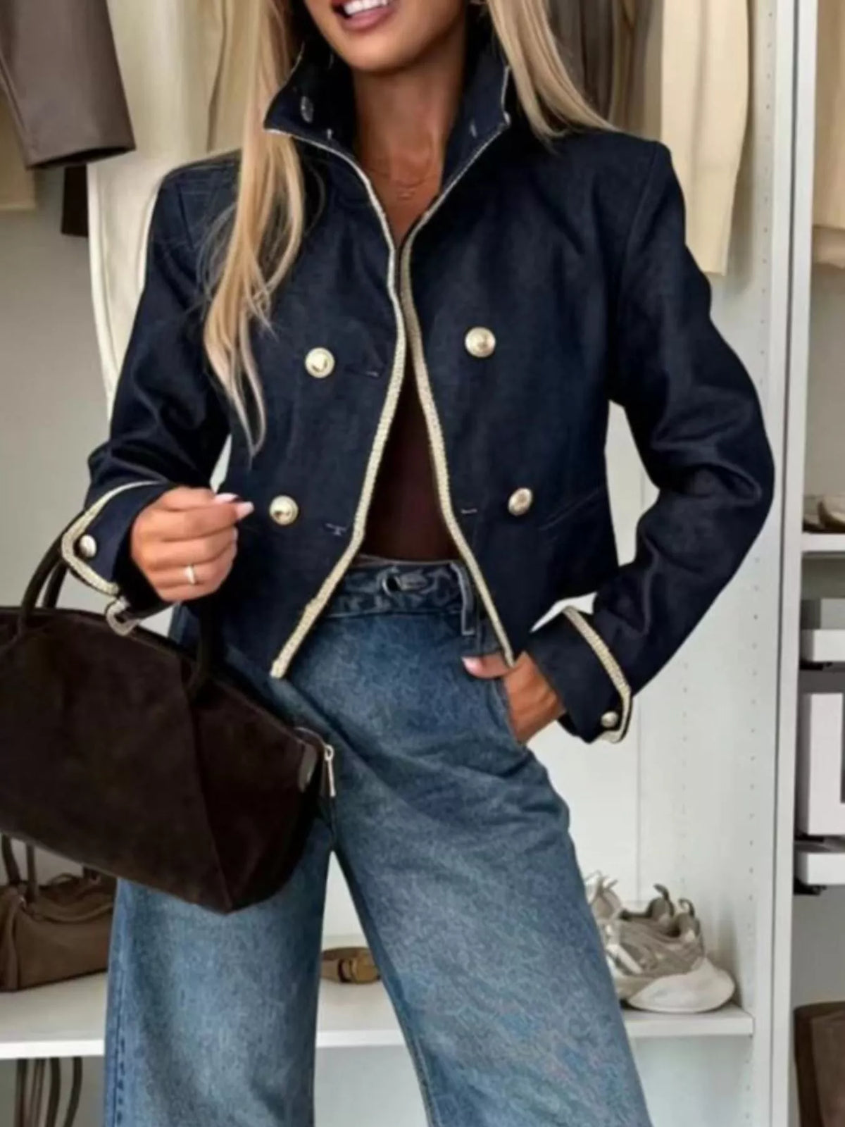 Double-Breasted Cropped Jacket - Lilixa.store