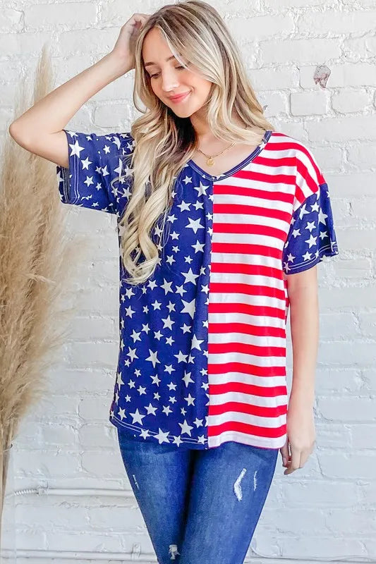 And The Why American Flag Short Sleeve Top - Lilixa.store