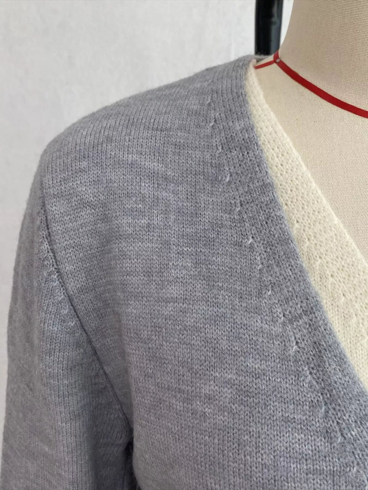 V-Neck Button-Down Contrast Layered Cardigan, view 5