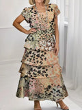 Ruffle Layered Printed Maxi Dress - Lilixa.store