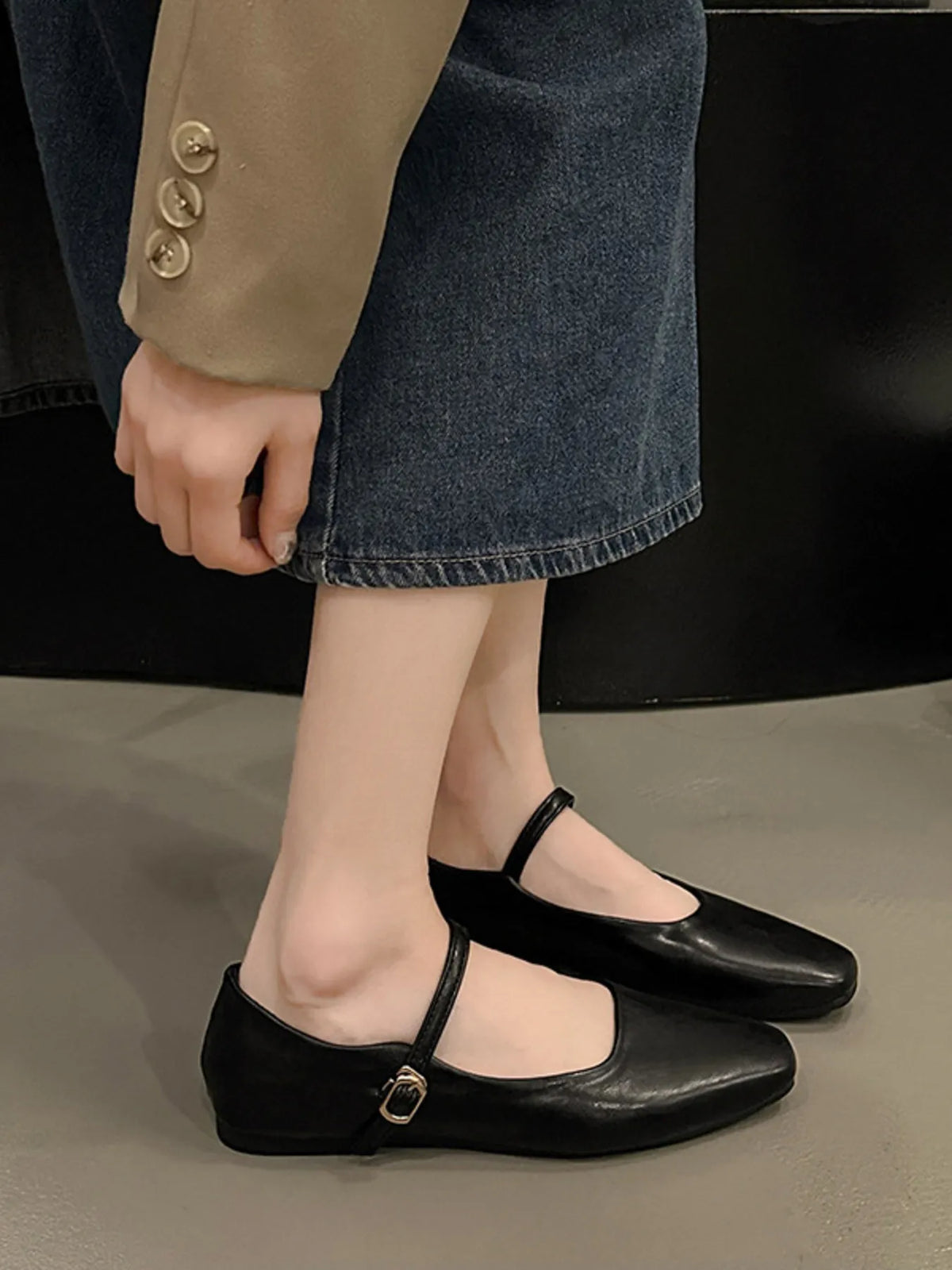 Leather Buckle Mary Jane Loafers in Black