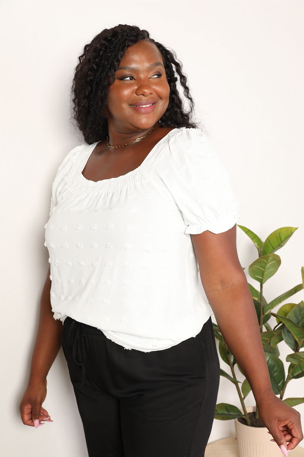 Mandy Swiss Dot Puff Sleeve Square Neck Blouse in White, view 8