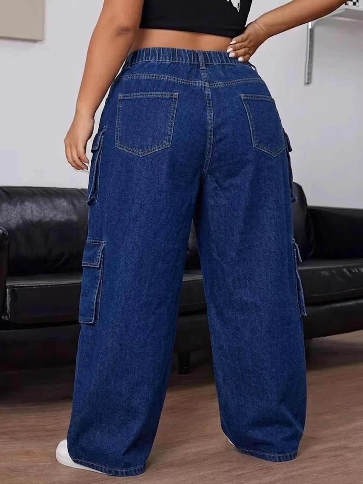 Plus Size High-Waisted Wide Leg Cargo Jeans