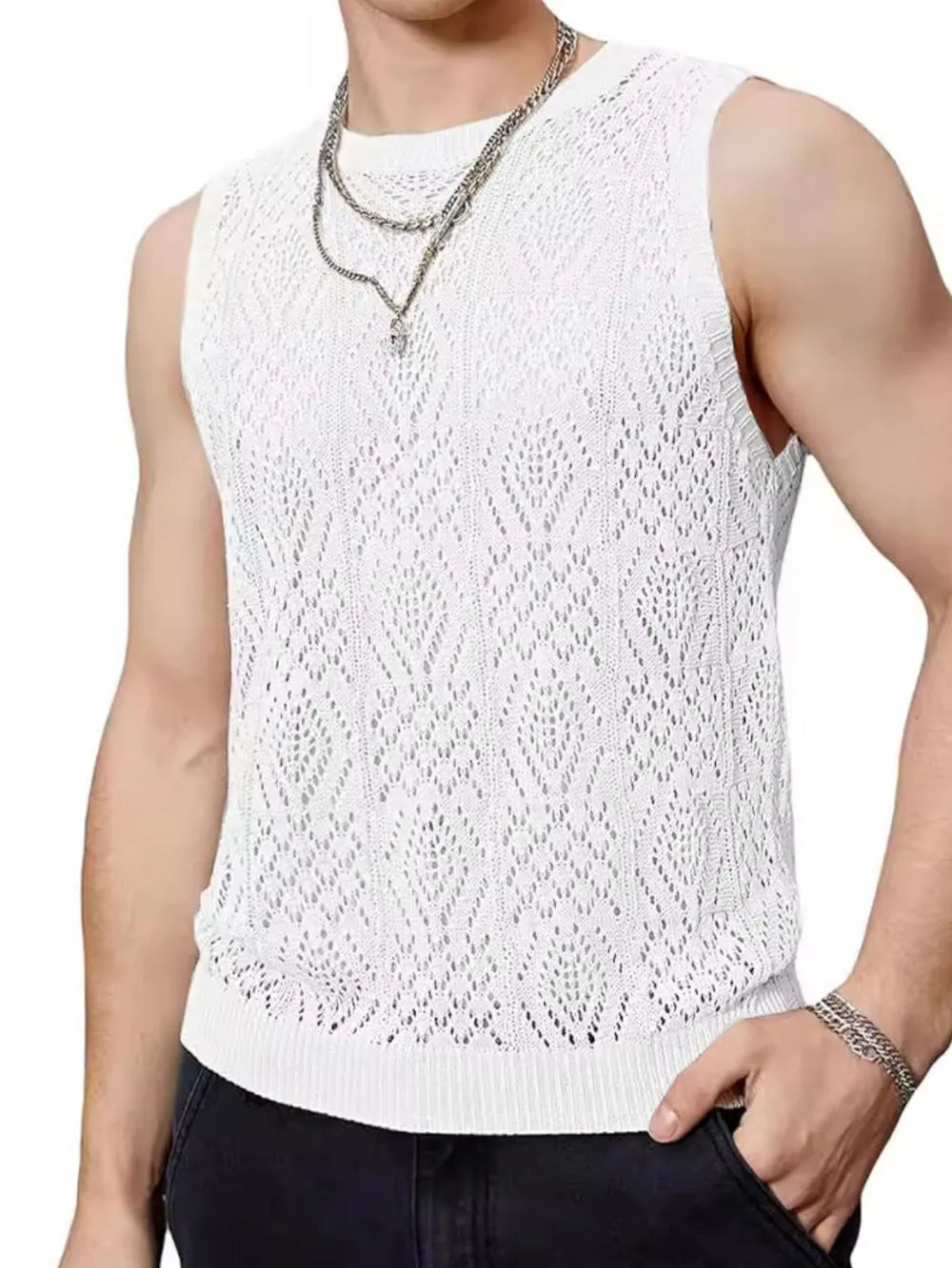 Men's Openwork Round Neck Tank - Lilixa.store