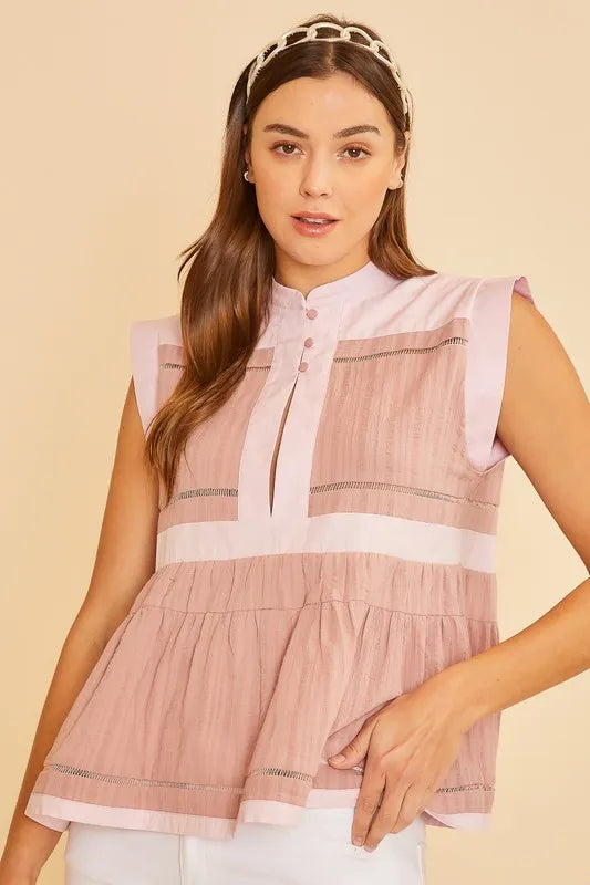 Annie Wear Contrast Trim Peplum Button Detail Blouse - Lilixa.store