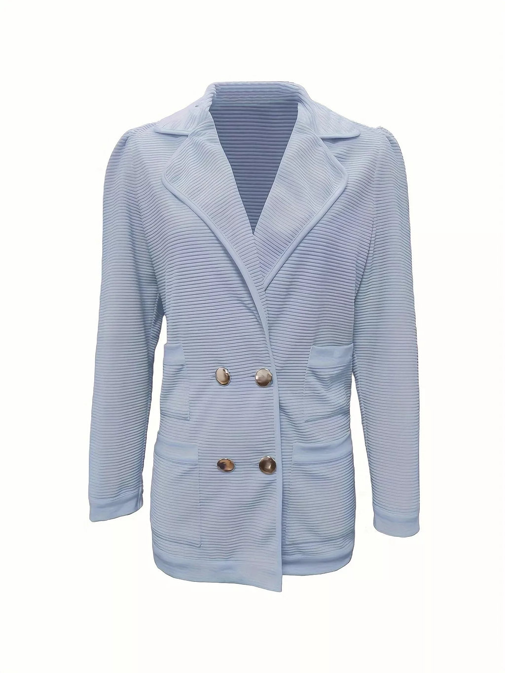 Texture Knit Double-Breasted Blazer - Lilixa.store