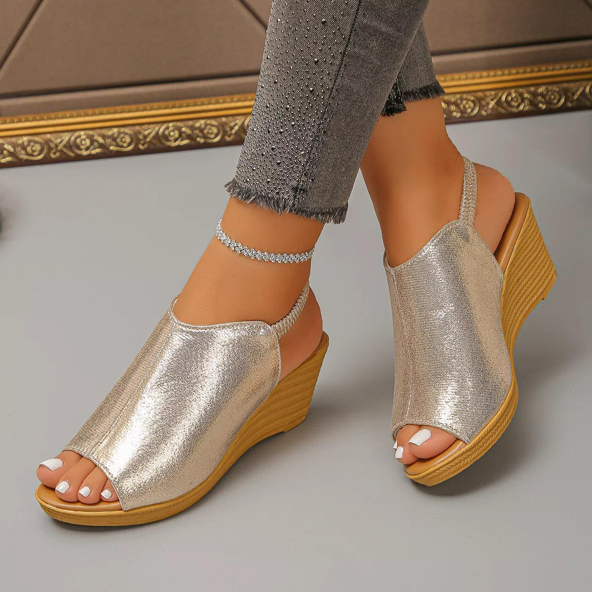 Peep Toe Wedge Sandals