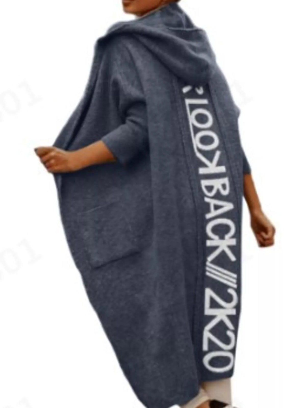 Full Size Letter Back Hooded Cardigan Plus Size