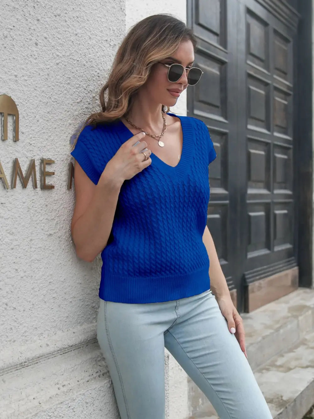Cable-knit V-Neck Sweater Vest, view 5