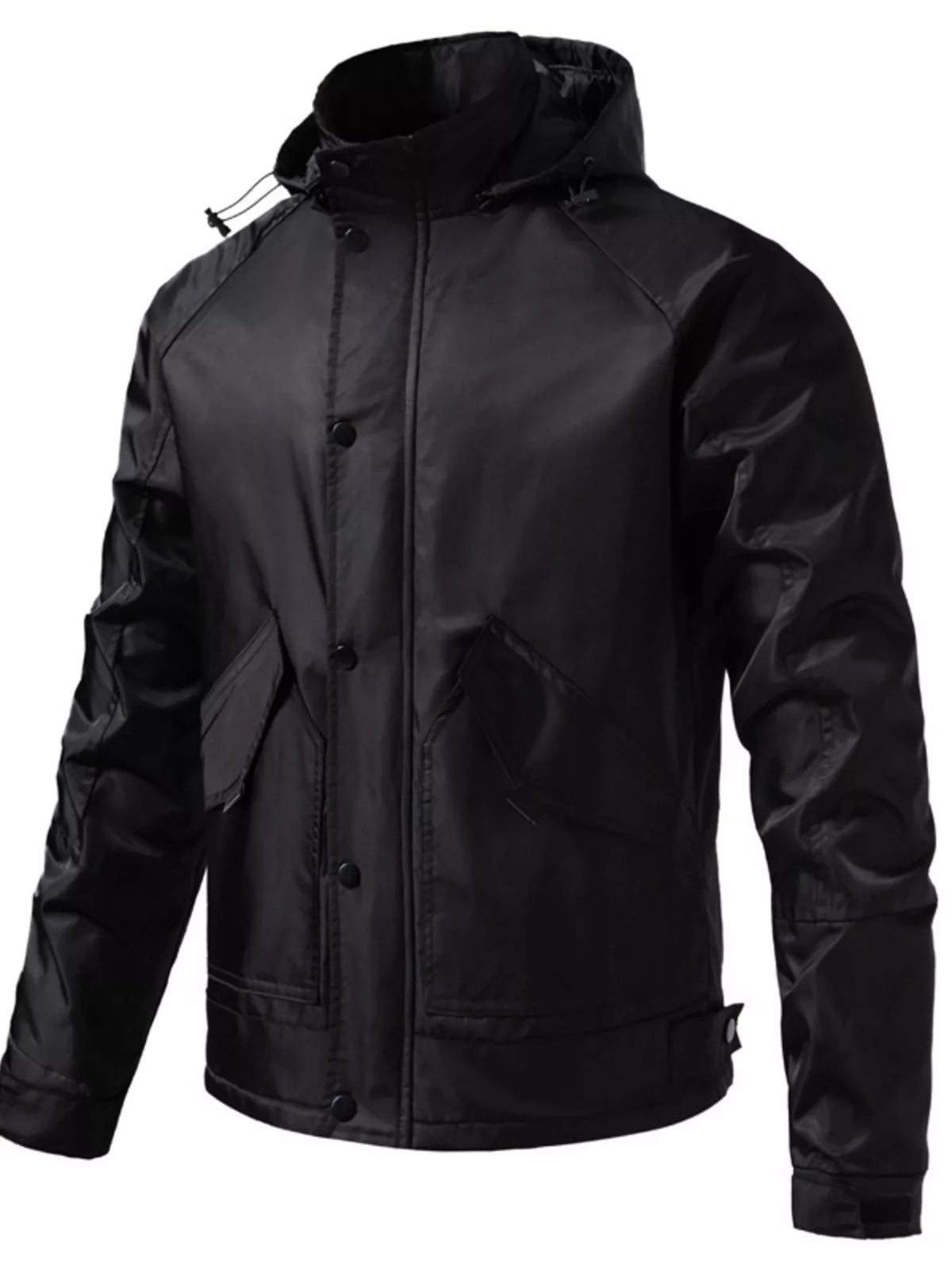 Men's Waterproof Windbreaker Hooded Tactical Jacket in Black
