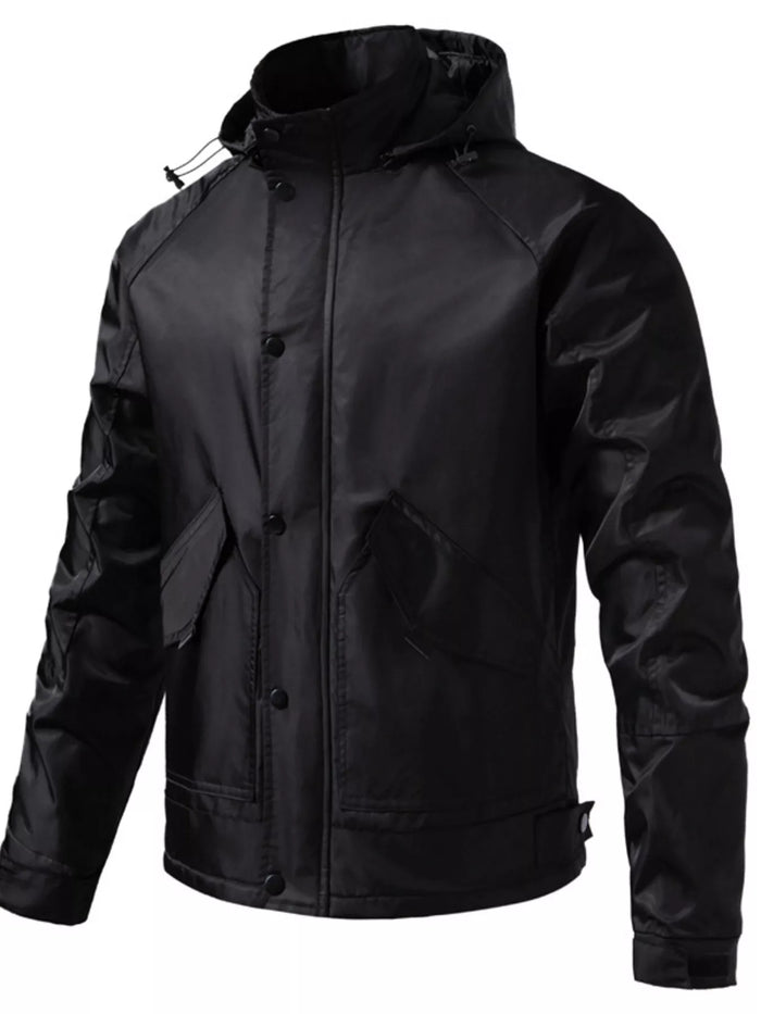 Men's Waterproof Windbreaker Hooded Tactical Jacket in Black