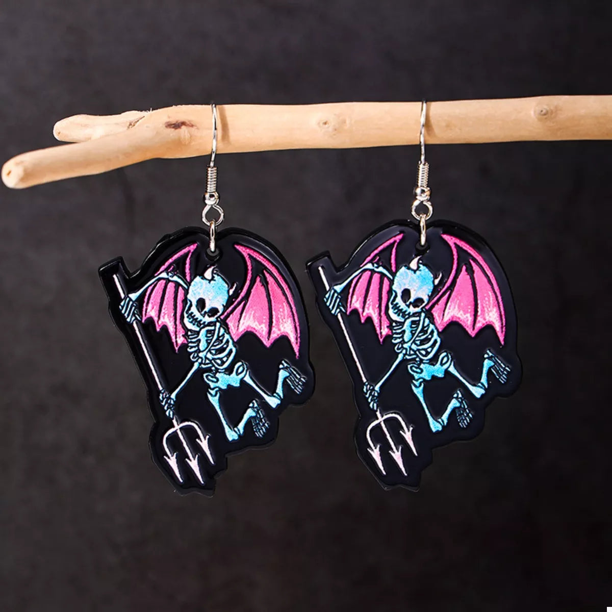 Halloween Spooky Skeleton Devil Wing Dangle Earrings - Lilixa.store
