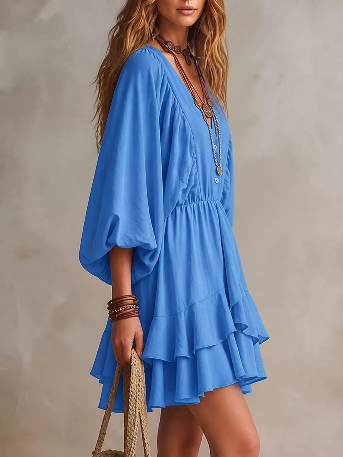 Ruffled Balloon Sleeve Mini Dress - Lilixa.store