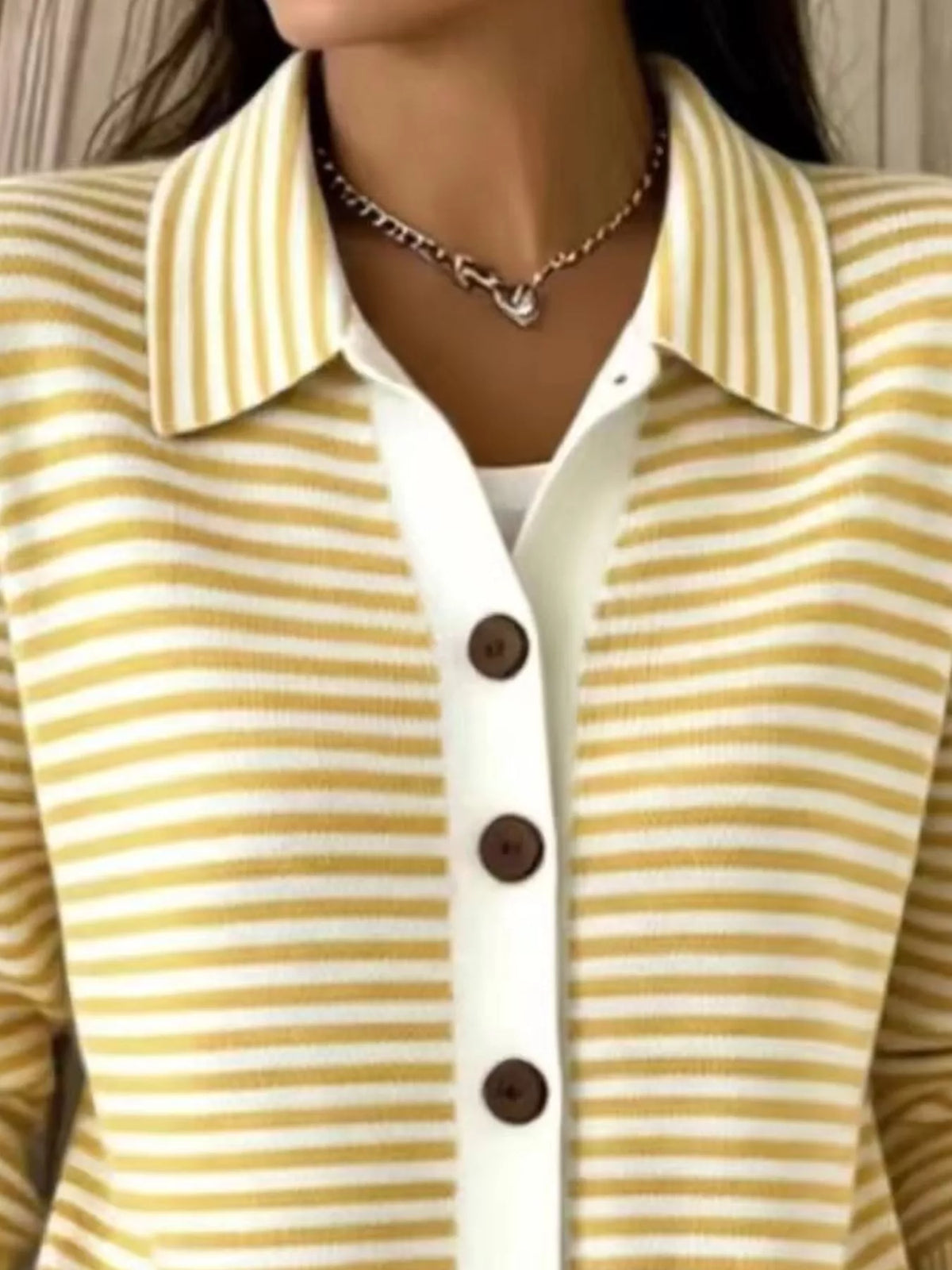 Full Size Striped Button-Down Knit Cardigan Plus Size - Lilixa.store