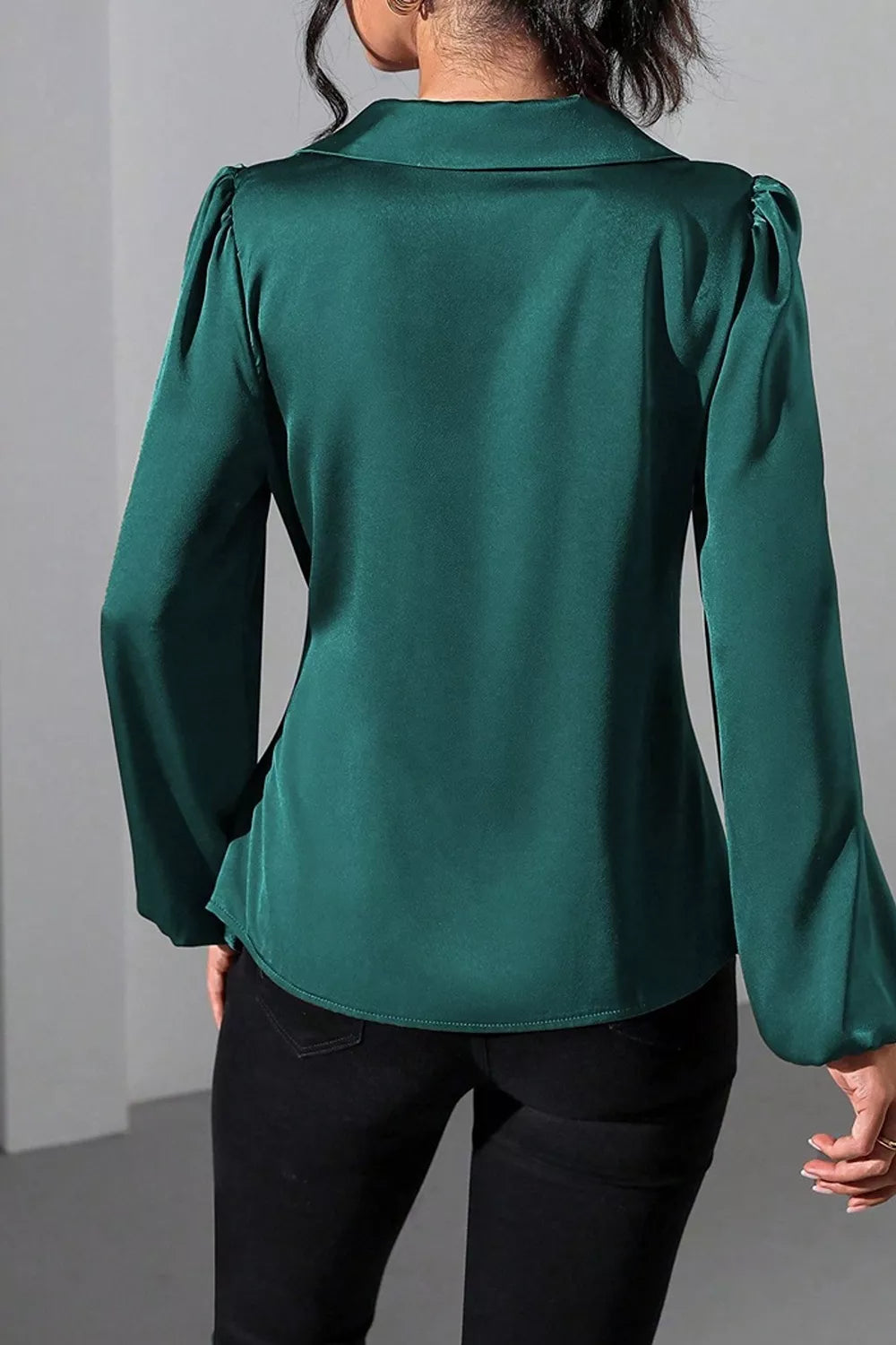 Satin Tied Detail Long Sleeve Blouse, view 16