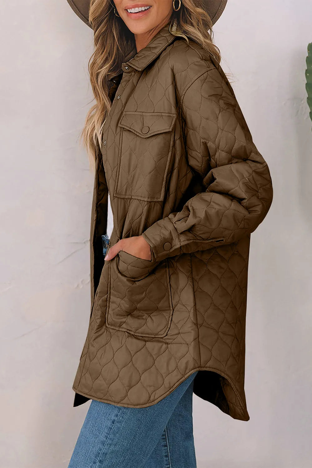 Snap Down Collared Winter Coat - Lilixa.store