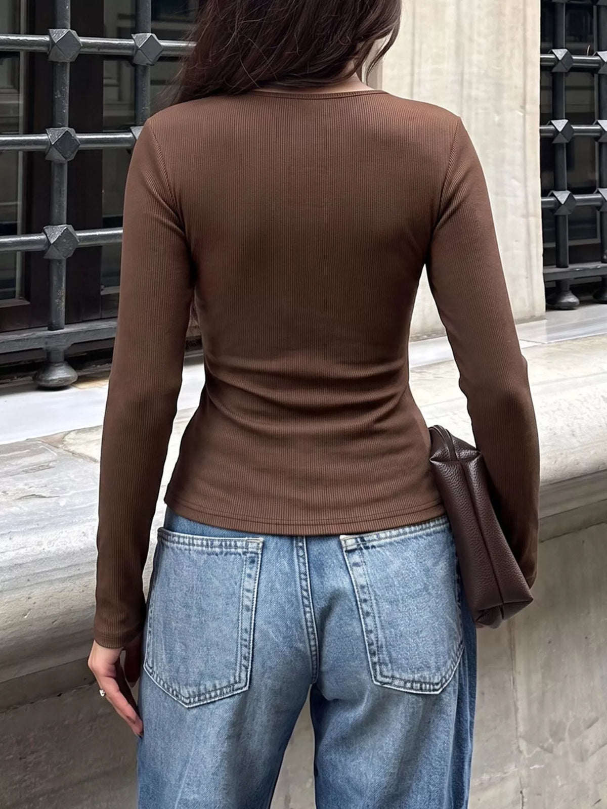 Metal Buckle Detail Surplice T-Shirt - Lilixa.store