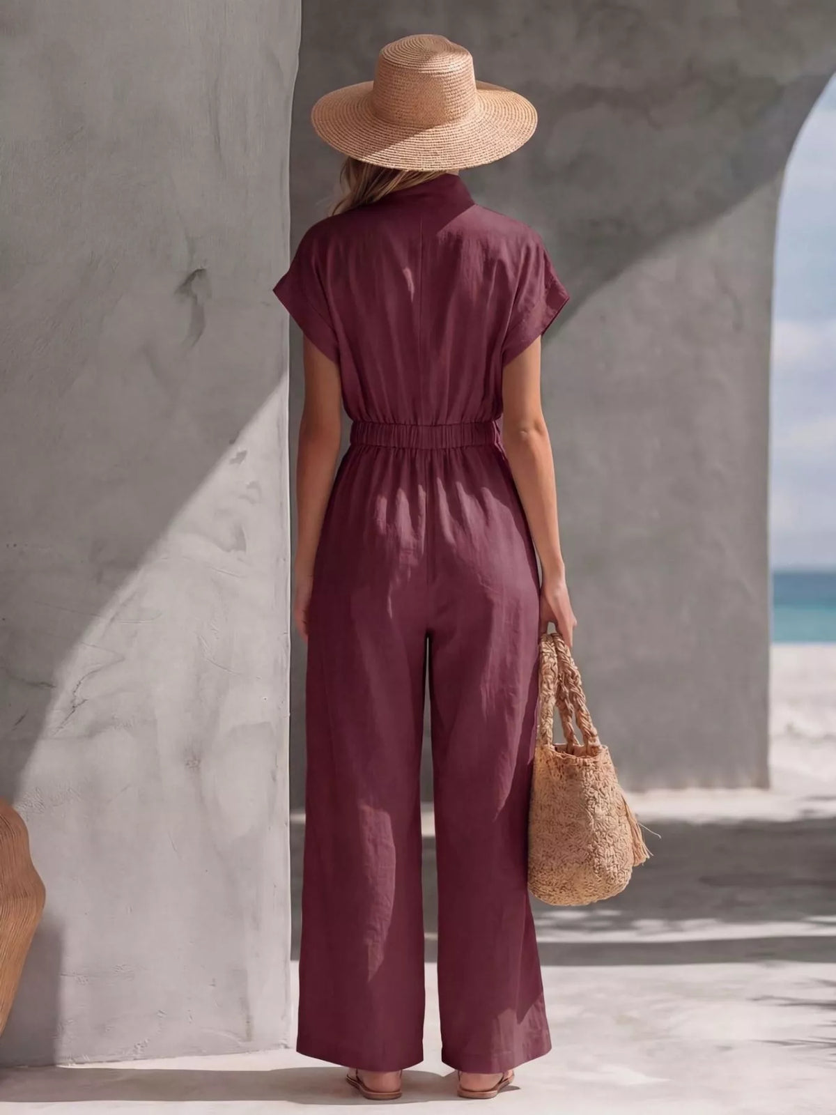 Zipper Front Wide Leg Jumpsuit - Lilixa.store