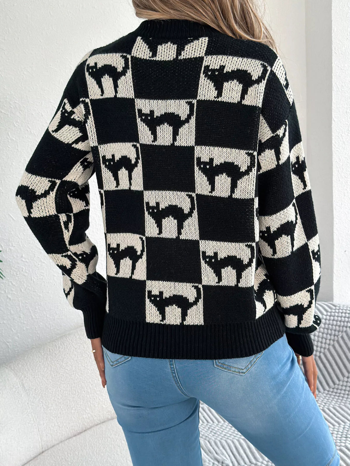 Checkerboard Halloween Graphic Sweater