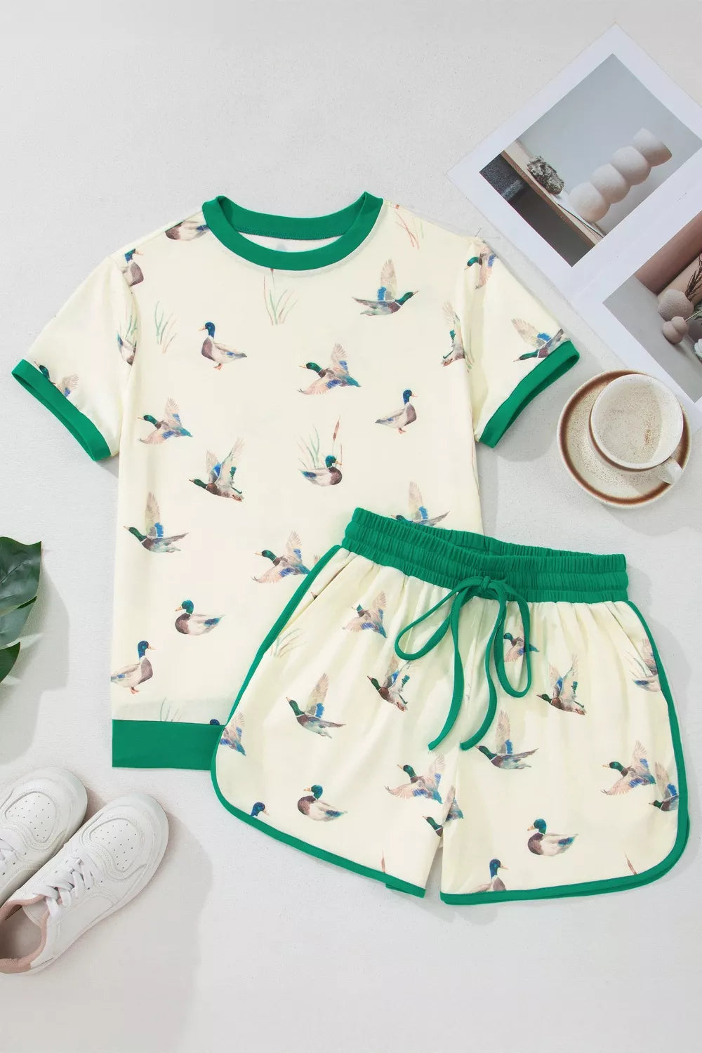 Mallard Printed Colorblock Trim Short Set - Lilixa.store
