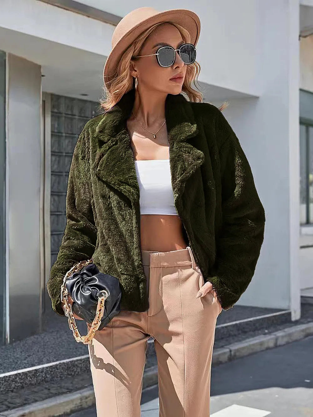 Ivy Lane Plush Open Front Dropped Shoulder Jacket in Army Green