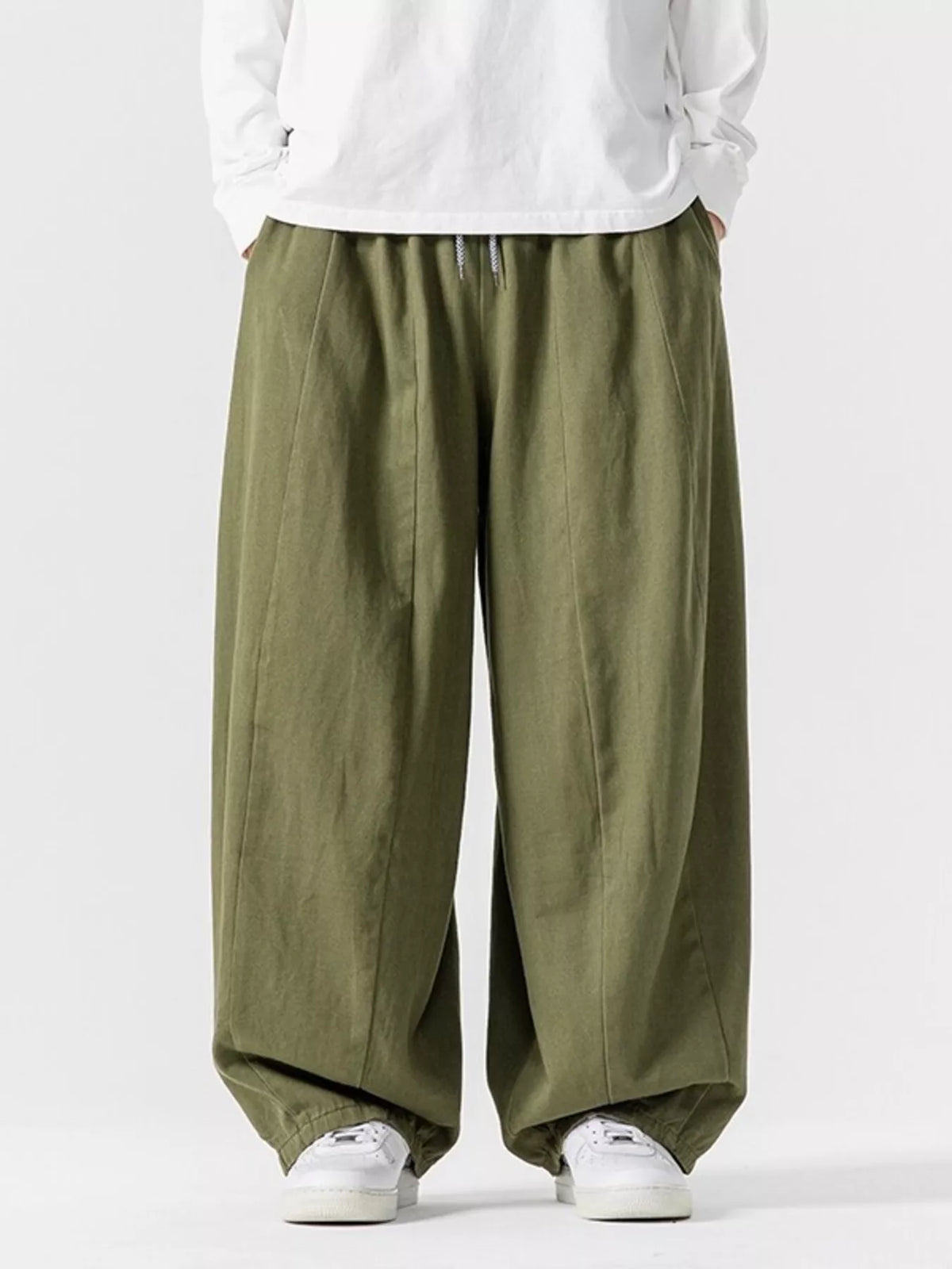 Men's Plus Size Loose Fit Drawstring Waist Casual Pants in Green