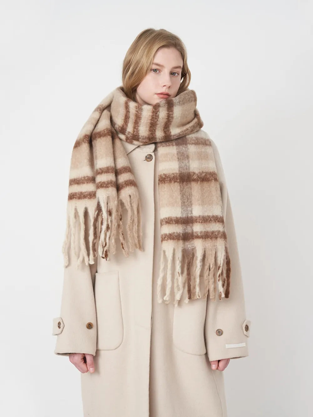Fringe Plaid Polyester Scarf - Lilixa.store
