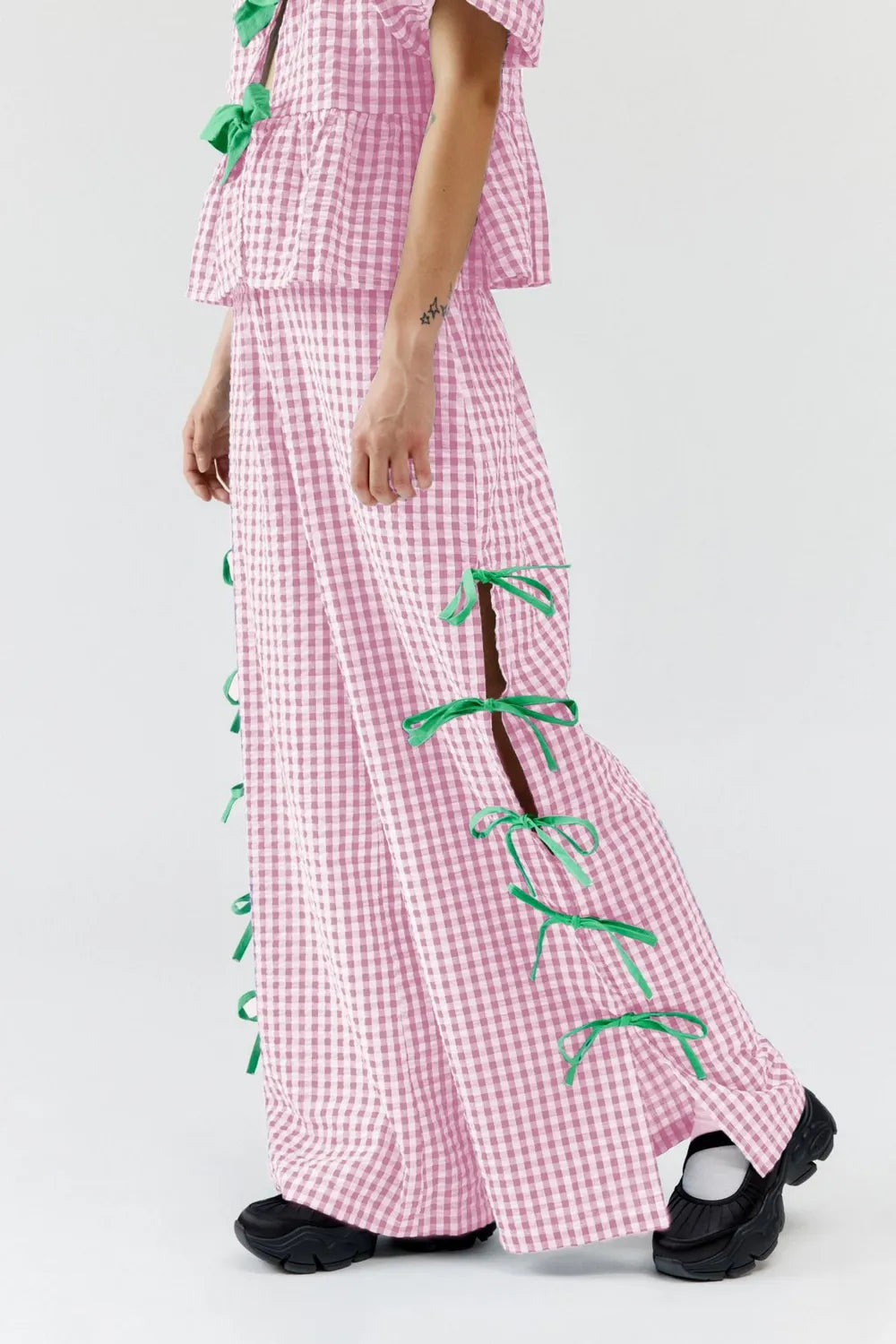 Side Tied Plaid Pants - Lilixa.store