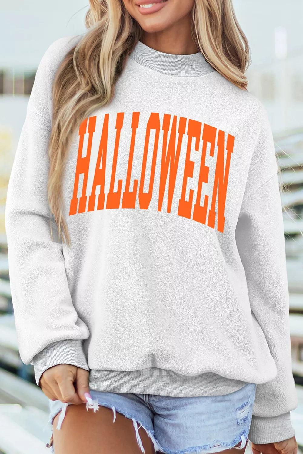 Halloween Pumpkin Face Print Mock Neck Reversible Sweatshirt - Lilixa.store