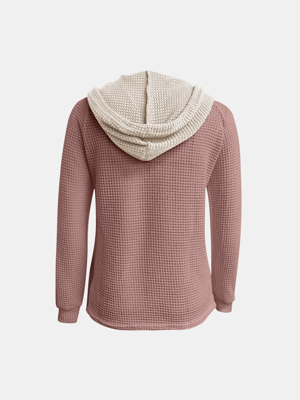 Full Size Waffle-Knit Contrast Long Sleeve Hoodie - Lilixa.store