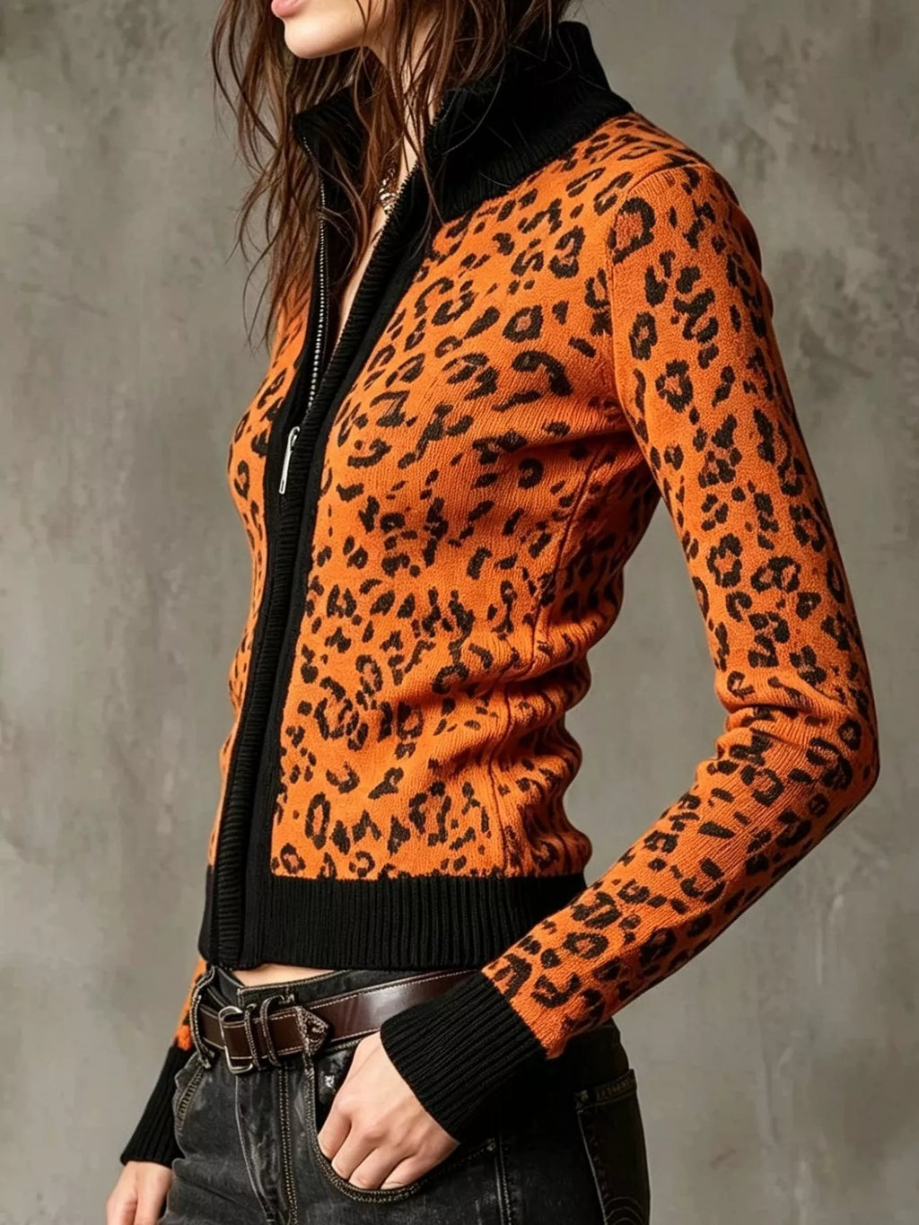 Leopard Zip-Up Knit Cardigan - Lilixa.store