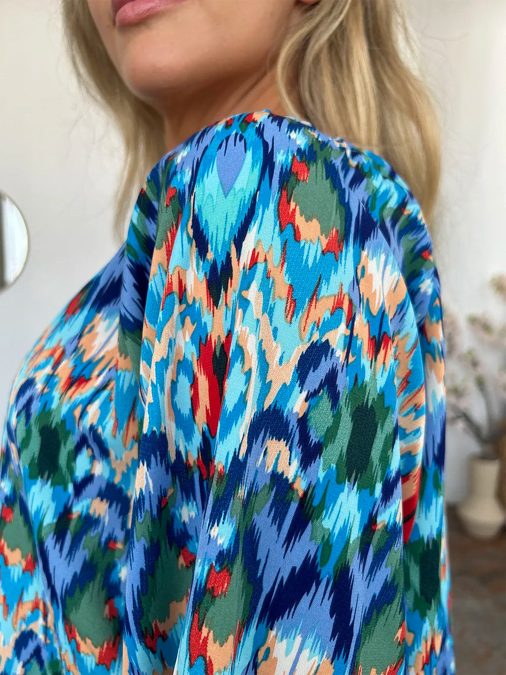 Double Take Full Size Printed Balloon Sleeve Blouse - Lilixa.store
