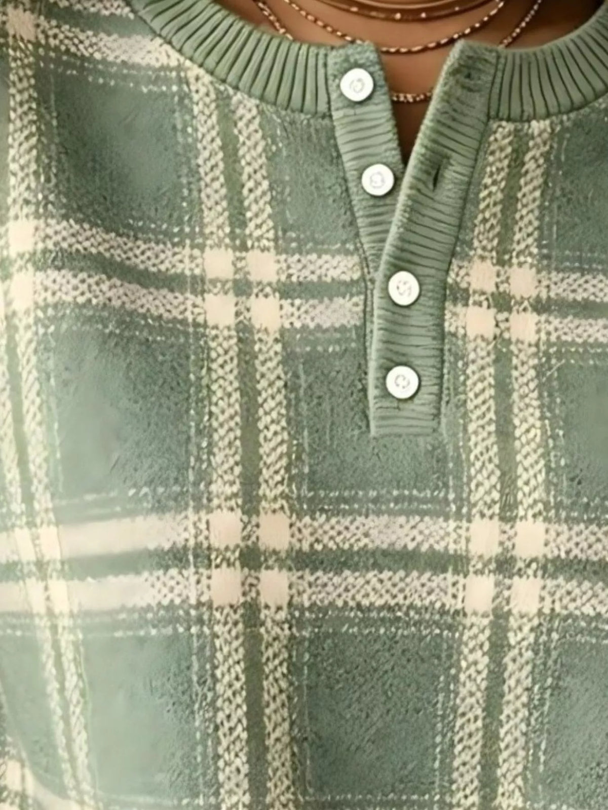 Full Size Plaid Button Detail Long Sleeve Sweatshirt Plus Size - Lilixa.store