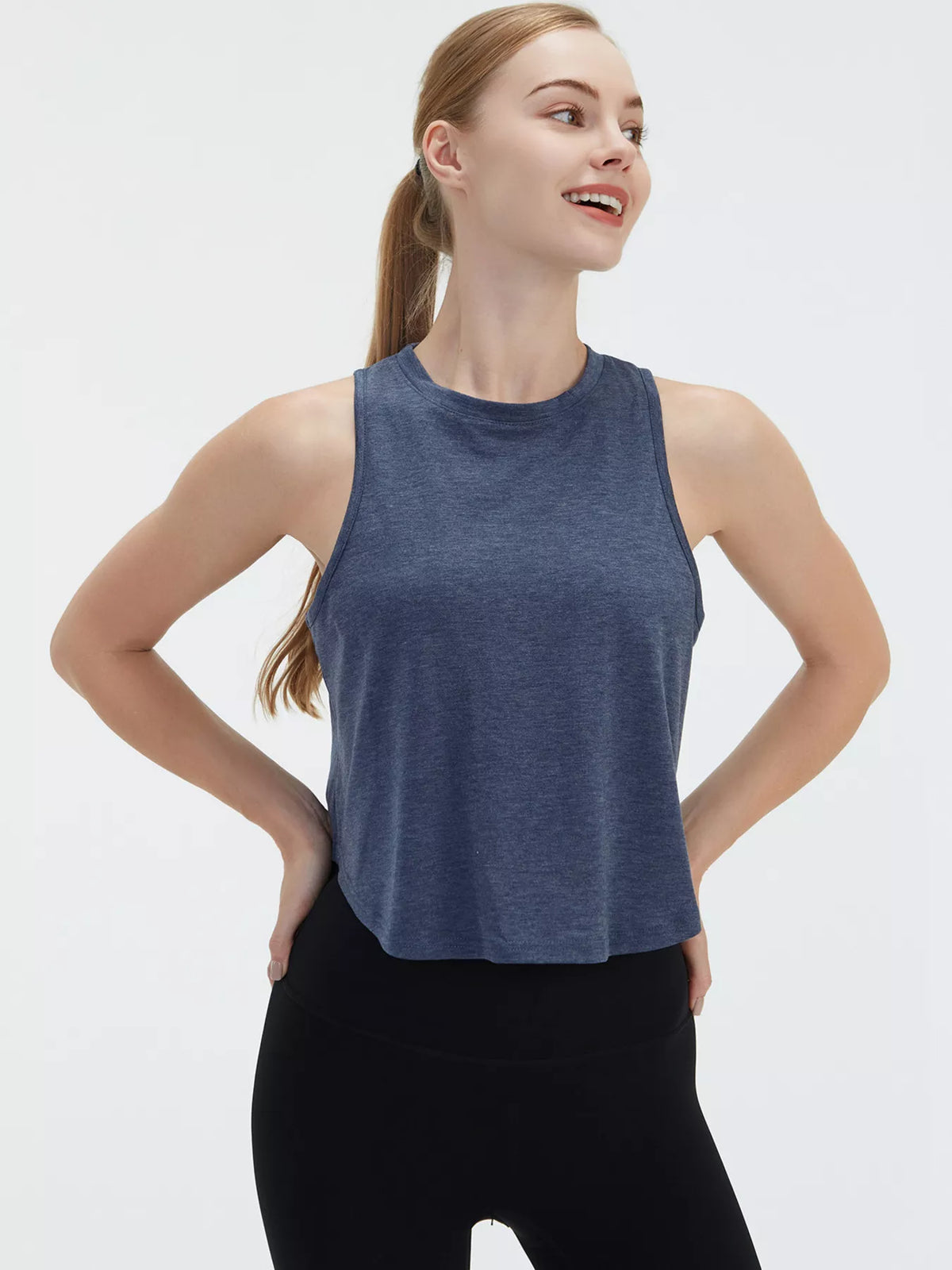 Cutout Back Round Neck Active Tank - Lilixa.store